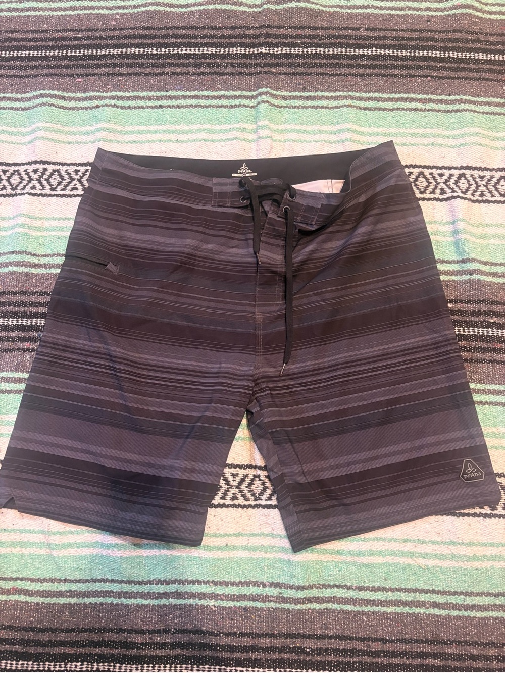 Prana Men's Charcoal and Black Striped Board Shorts